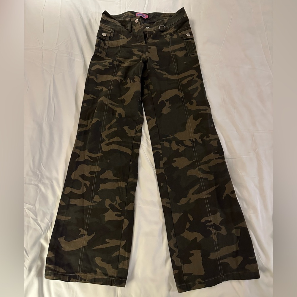 Green and Brown Flare Wide Leg Jeans - Picture 1 of 8